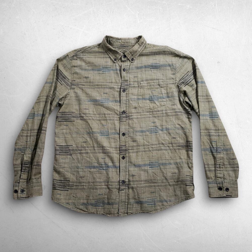 prAna Button Up Shirt Men L Sage Green Long Sleeve Organic Cotton Casual Work